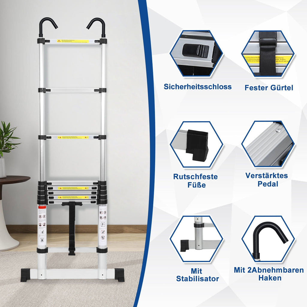 Cosmo Go Teleskopleiter mit 2 Abnehmbarem Haken mit Stabilisator
