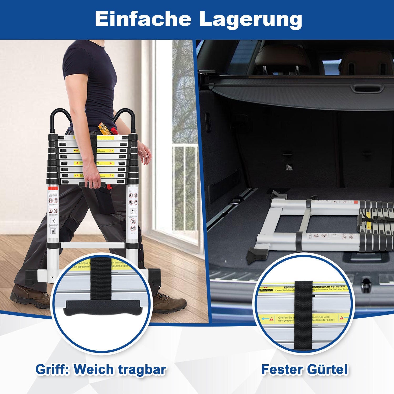 Cosmo Go Teleskopleiter mit 2 Abnehmbarem Haken mit Stabilisator