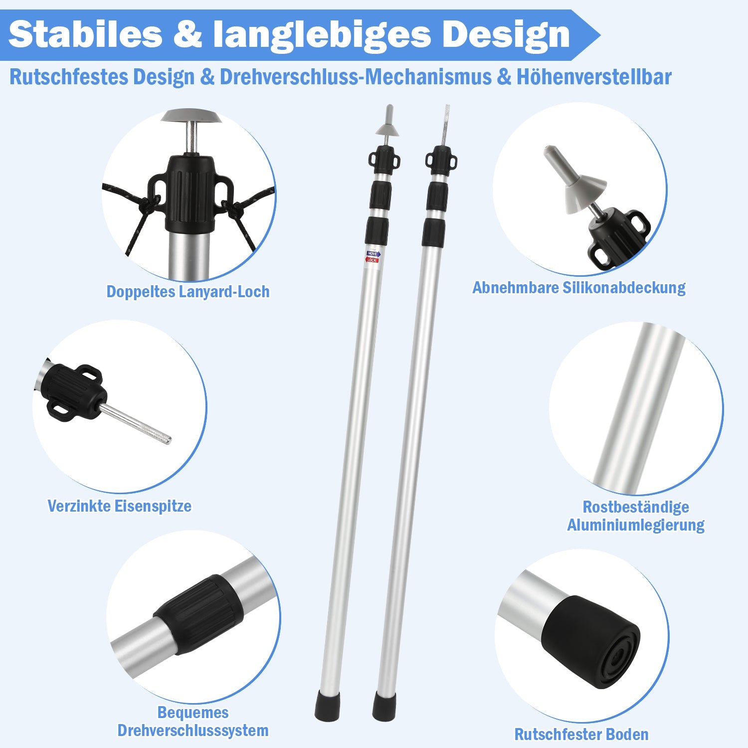 Cosmo Go Teleskopstange für Zelte Verstellbare Aluminium