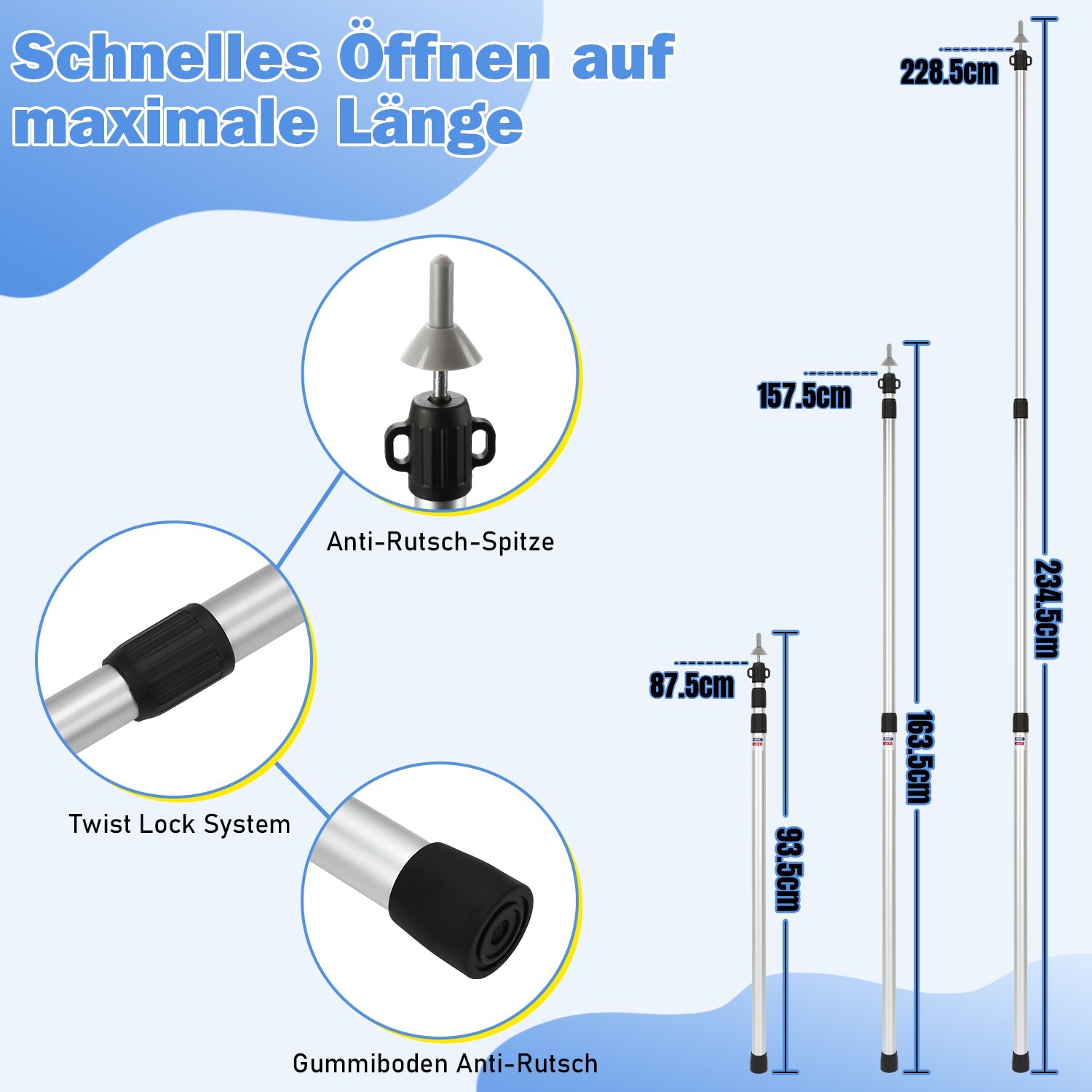 Cosmo Go Teleskopstange für Zelte Verstellbare Aluminium