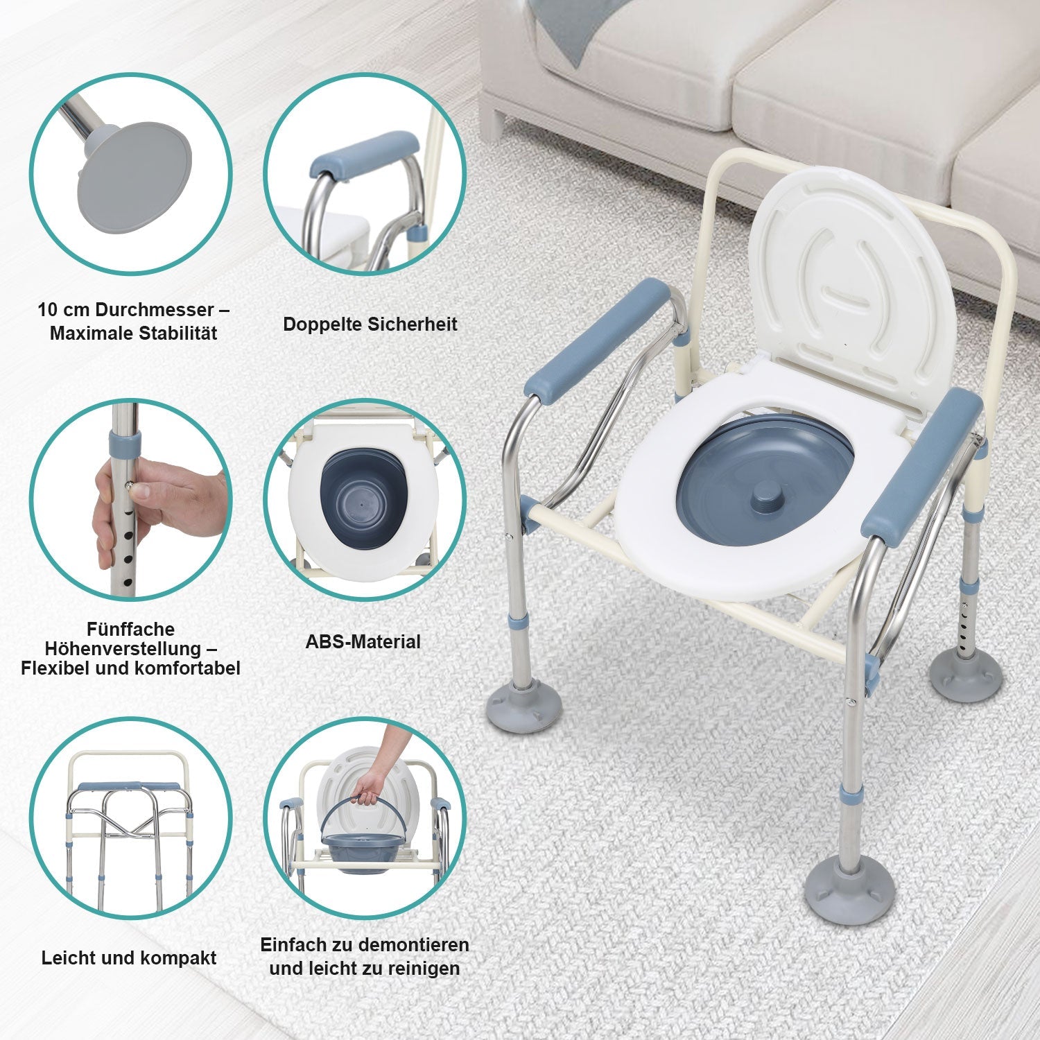 Cosmo Go Toilettenstuhl Faltbar Höhenverstellbar inkl. Eimer