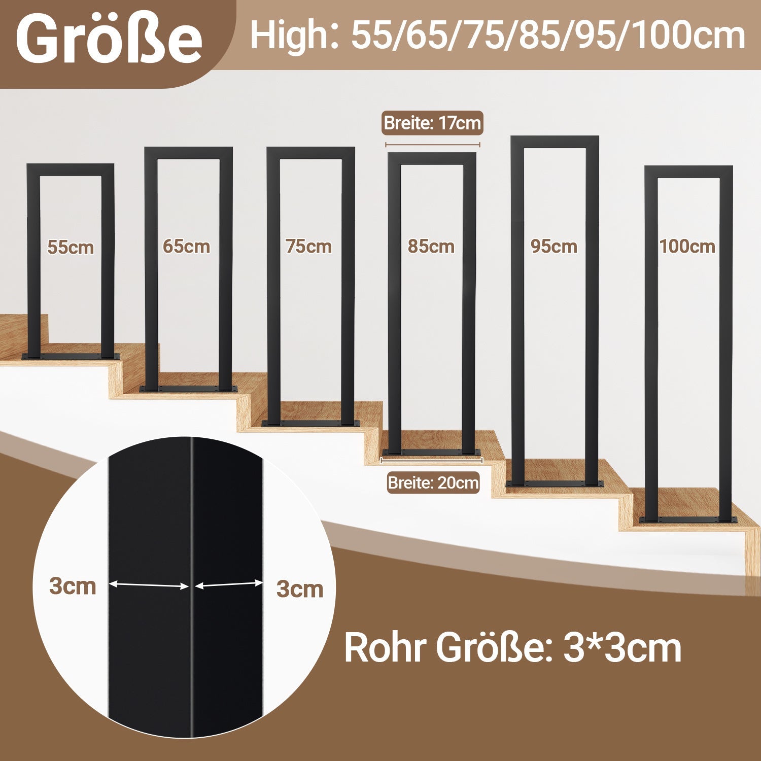 Cosmo Go Treppengeländer U-förmige Quadratisch Bodenmontage