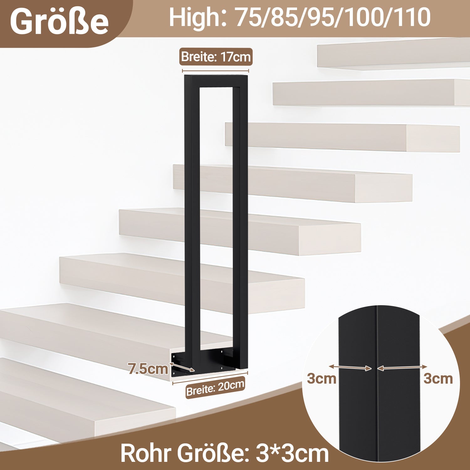 Cosmo Go Treppengeländer U-förmige Quadratisch Seitenmontage