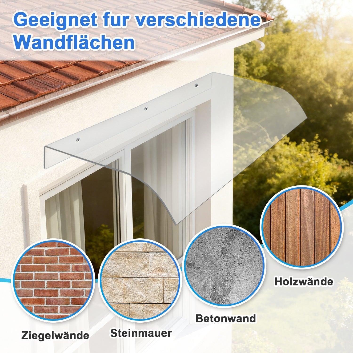 Cosmo Go Vordach für Haustür 40x80cm Unsichtbare Überdachung