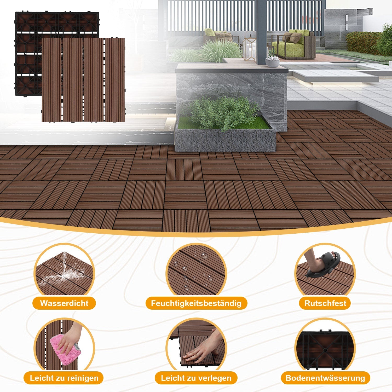 Cosmo Go WPC Terrassenfliesen 30x30 cm 11 Stück Set