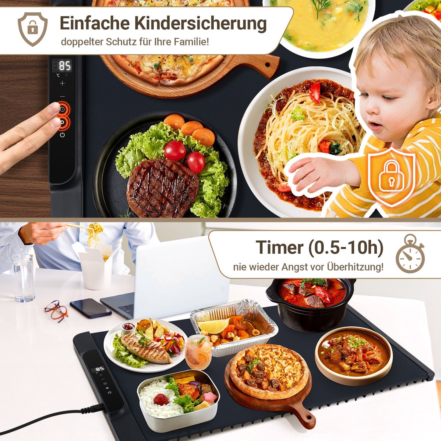 Cosmo Go Warmhalteplatte Elektrische Erwärmung Faltbare 65x38 cm