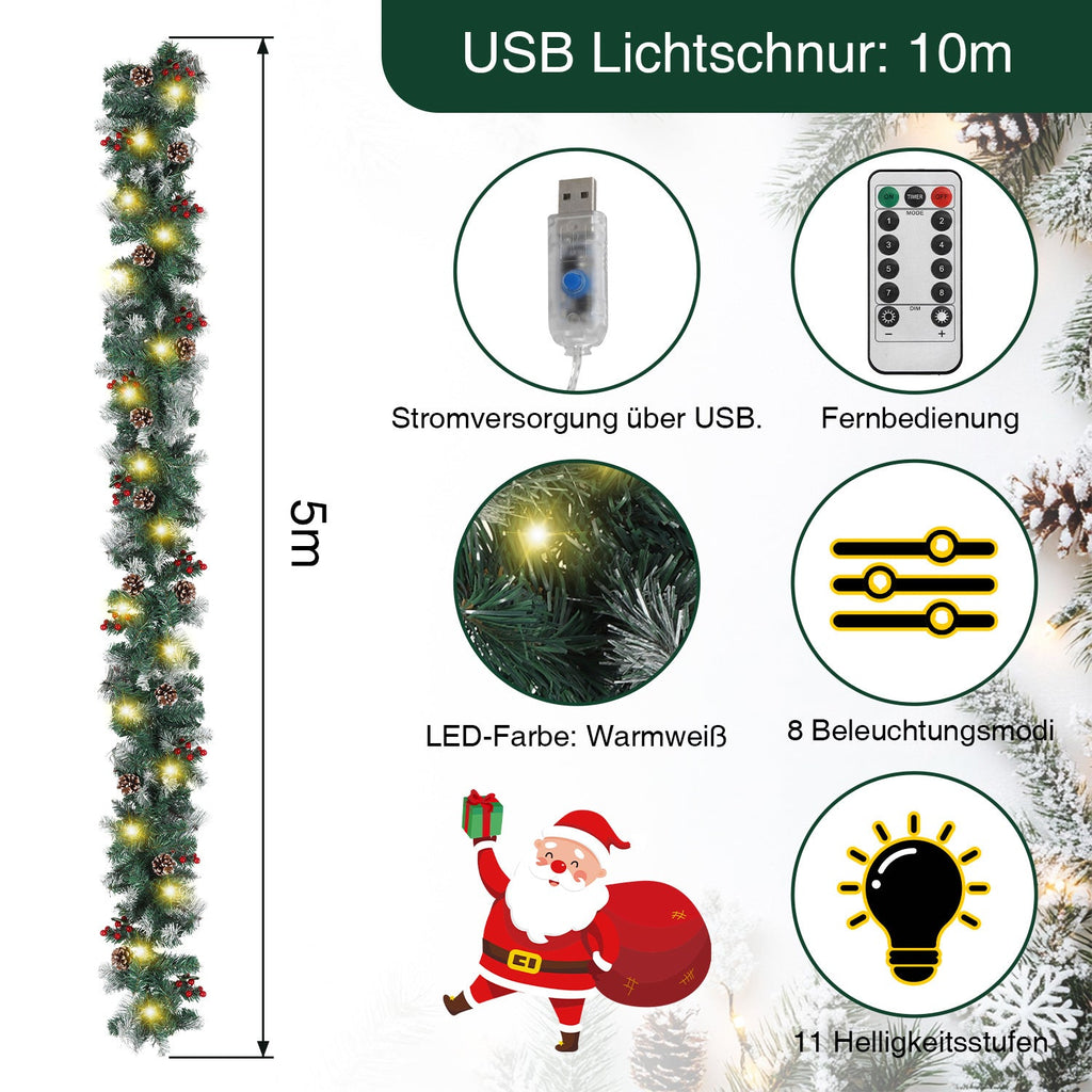 Cosmo Go Weihnachtsgirlande mit Beleuchtung und Deko, USB 2,7 m/5 m