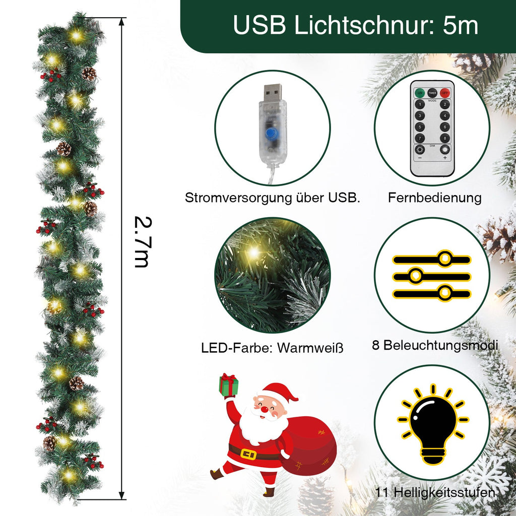 Cosmo Go Weihnachtsgirlande mit Beleuchtung und Deko, USB 2,7 m/5 m