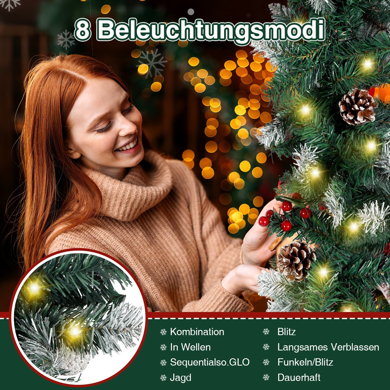 Cosmo Go Weihnachtsgirlande mit Beleuchtung und Deko, USB 2,7 m/5 m