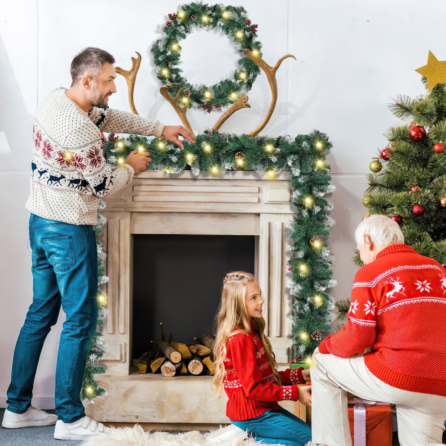 Cosmo Go Weihnachtsgirlande mit Beleuchtung und Deko, USB 2,7 m/5 m