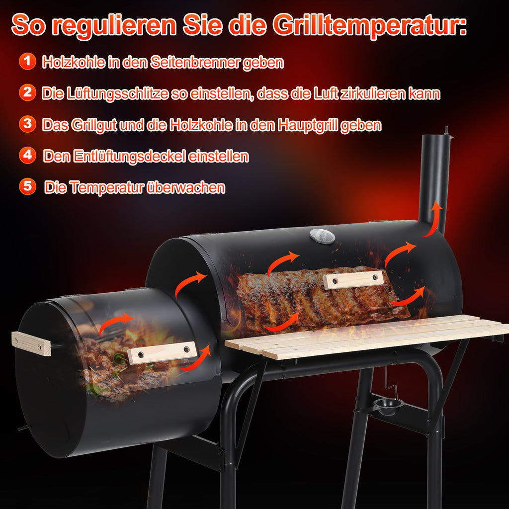 Cosmo Go Holzkohle Grill BBQ Multifunktionaler mit Thermometer
