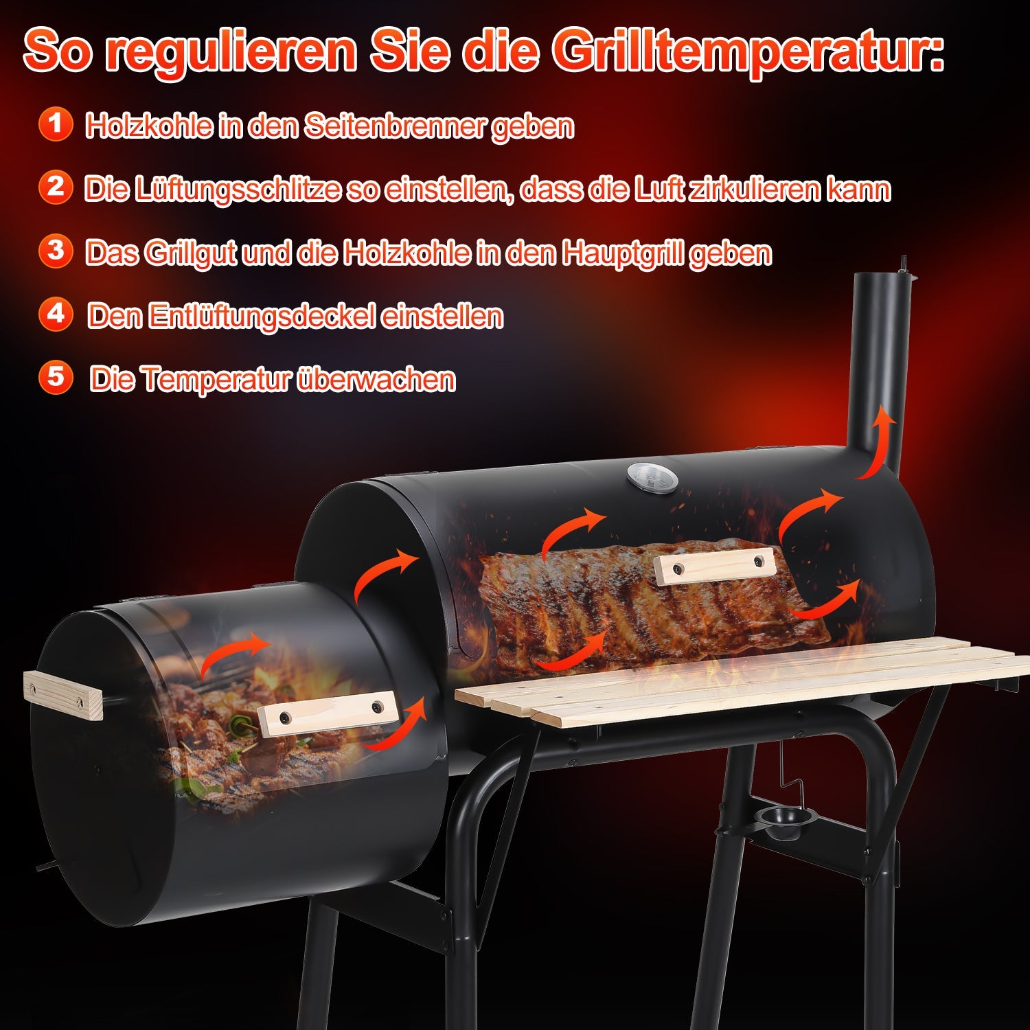 Cosmo Go Holzkohle Grill BBQ Multifunktionaler mit Thermometer