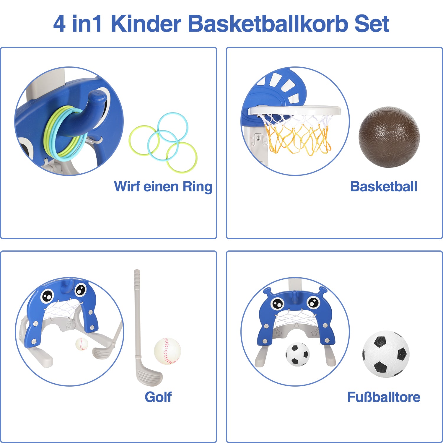 Cosmo Go Kinder Basketballkorb Set 4 in 1 höhenverstellbarer