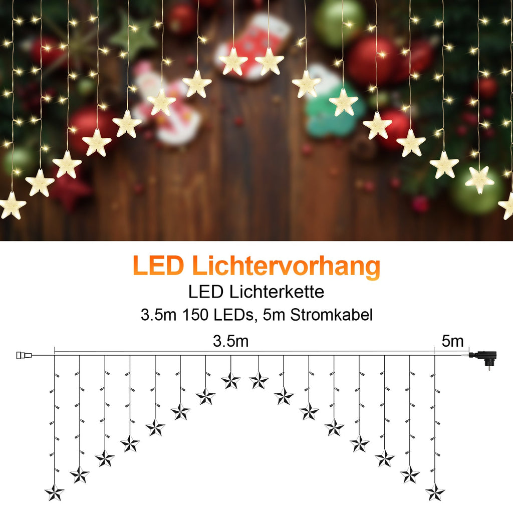 Cosmo Go LED Lichtervorhang 3.5M Sterne Lichterkette 150 LEDs