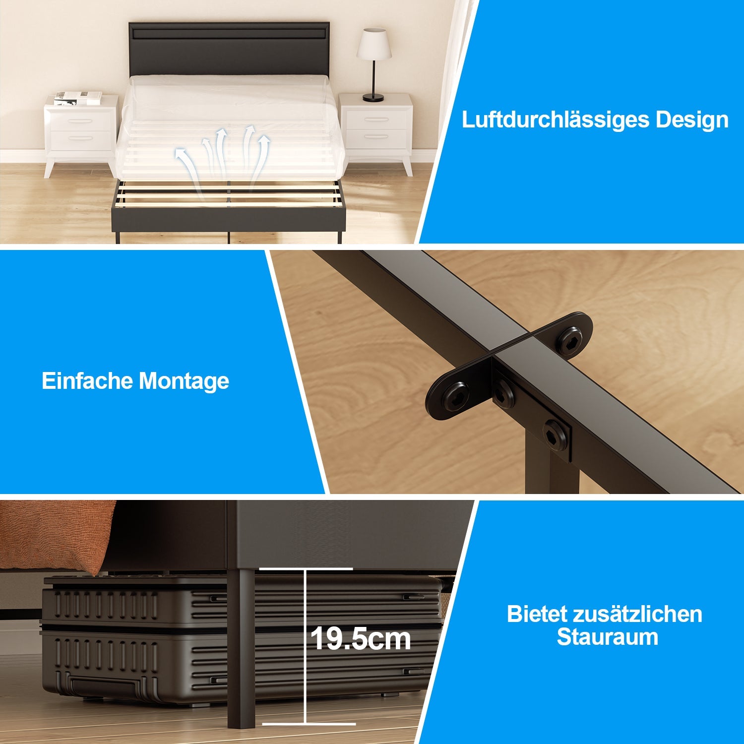 Cosmo Go Polsterbett Bettgestell mit Kopfteil Leder LED-Beleuchtung
