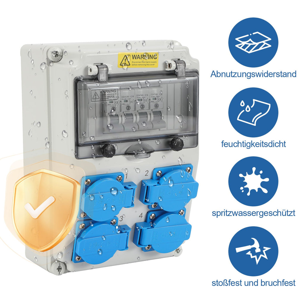 Cosmo Go Wandverteiler mit 4xSchuko-Steckdose16A 250V, 4xCEE Steckdosen 16A 1P