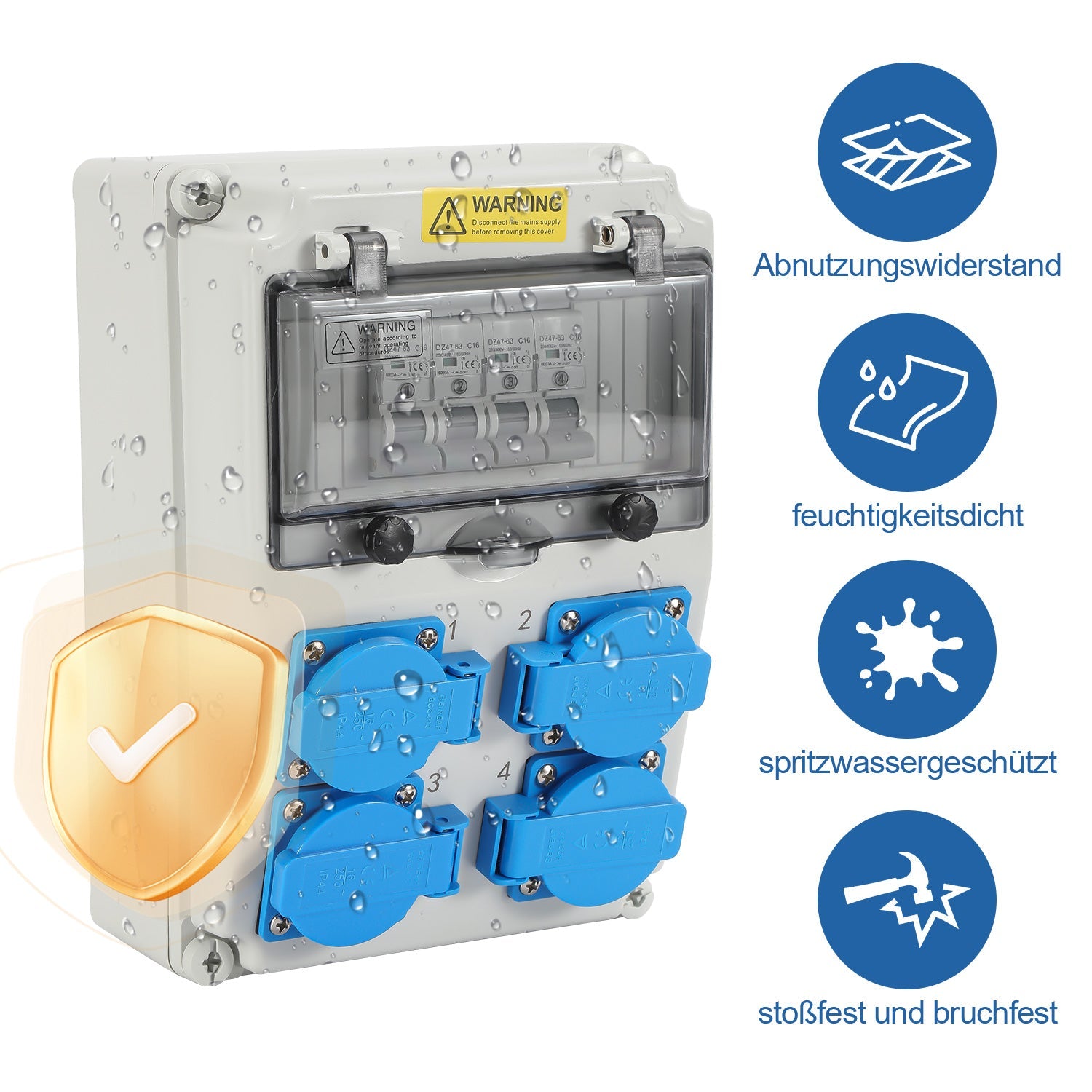 Cosmo Go Wandverteiler mit 4xSchuko-Steckdose16A 250V, 4xCEE Steckdosen 16A 1P