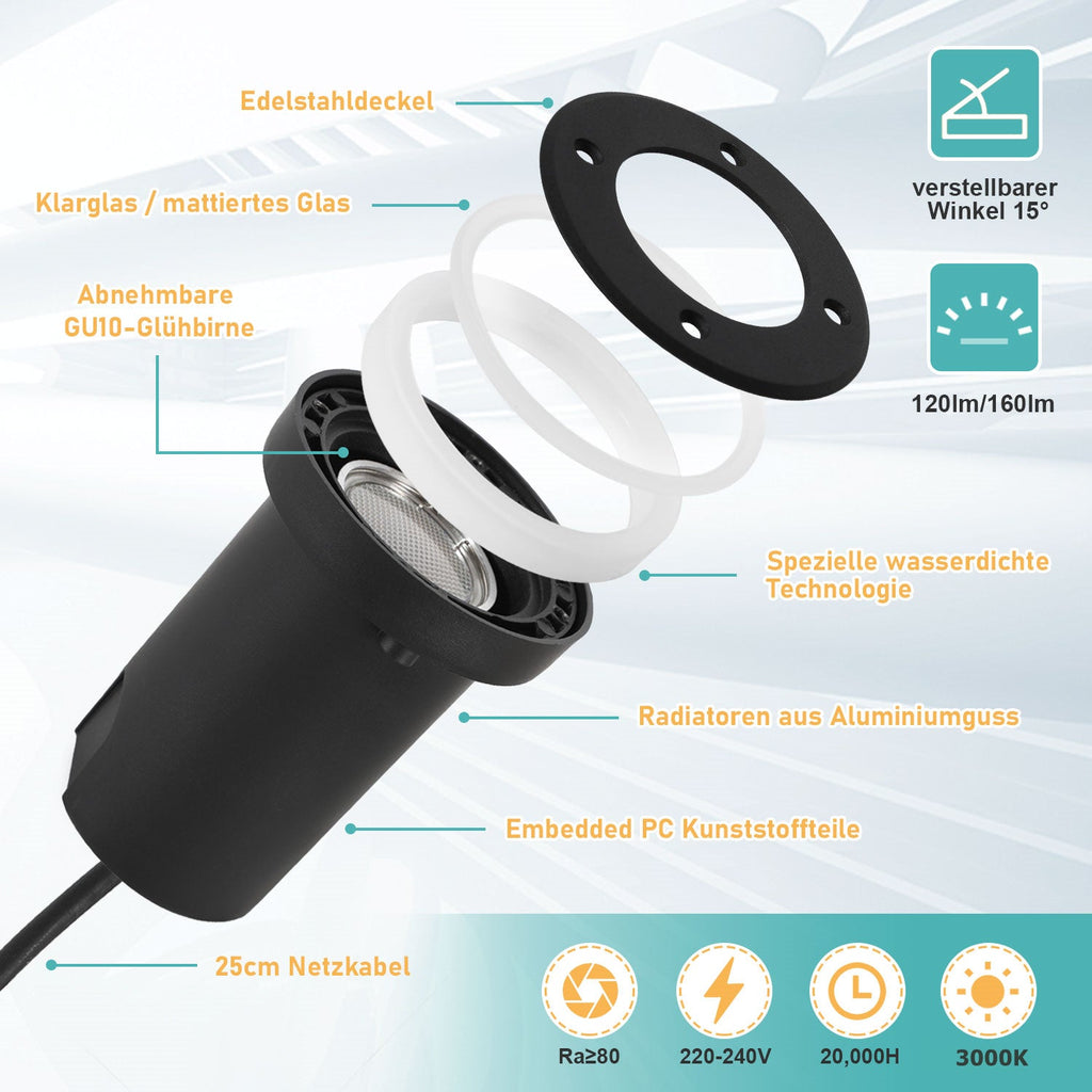 Cosmo Go LED Bodeneinbaustrahler 3W Warmweiß mit Mattierten Ersatzlinsen