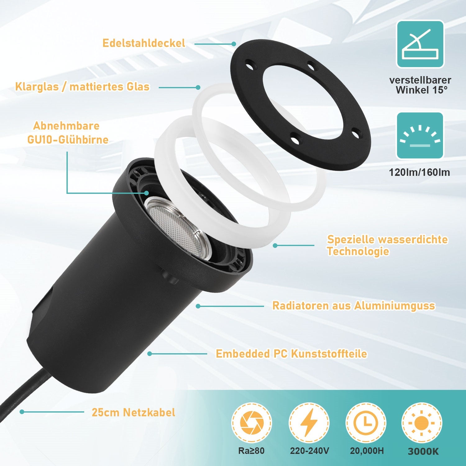 Cosmo Go LED Bodeneinbaustrahler 3W Warmweiß mit Mattierten Ersatzlinsen