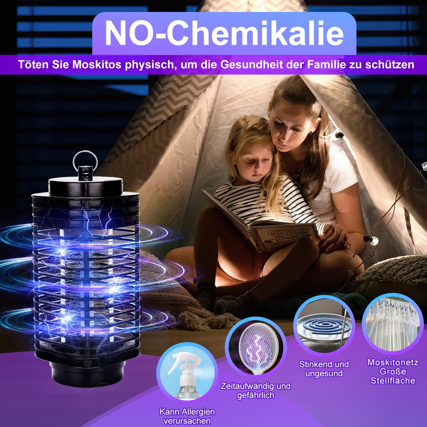 Cosmo Go Insektenvernichter Elektrisch LED UV Mückenlampe 3W