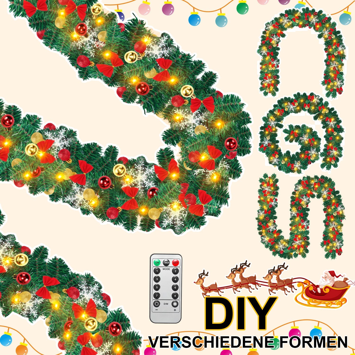 Cosmo Go Weihnachtsgirlande 100 LEDs mit Deko und Fernbedienung 5m