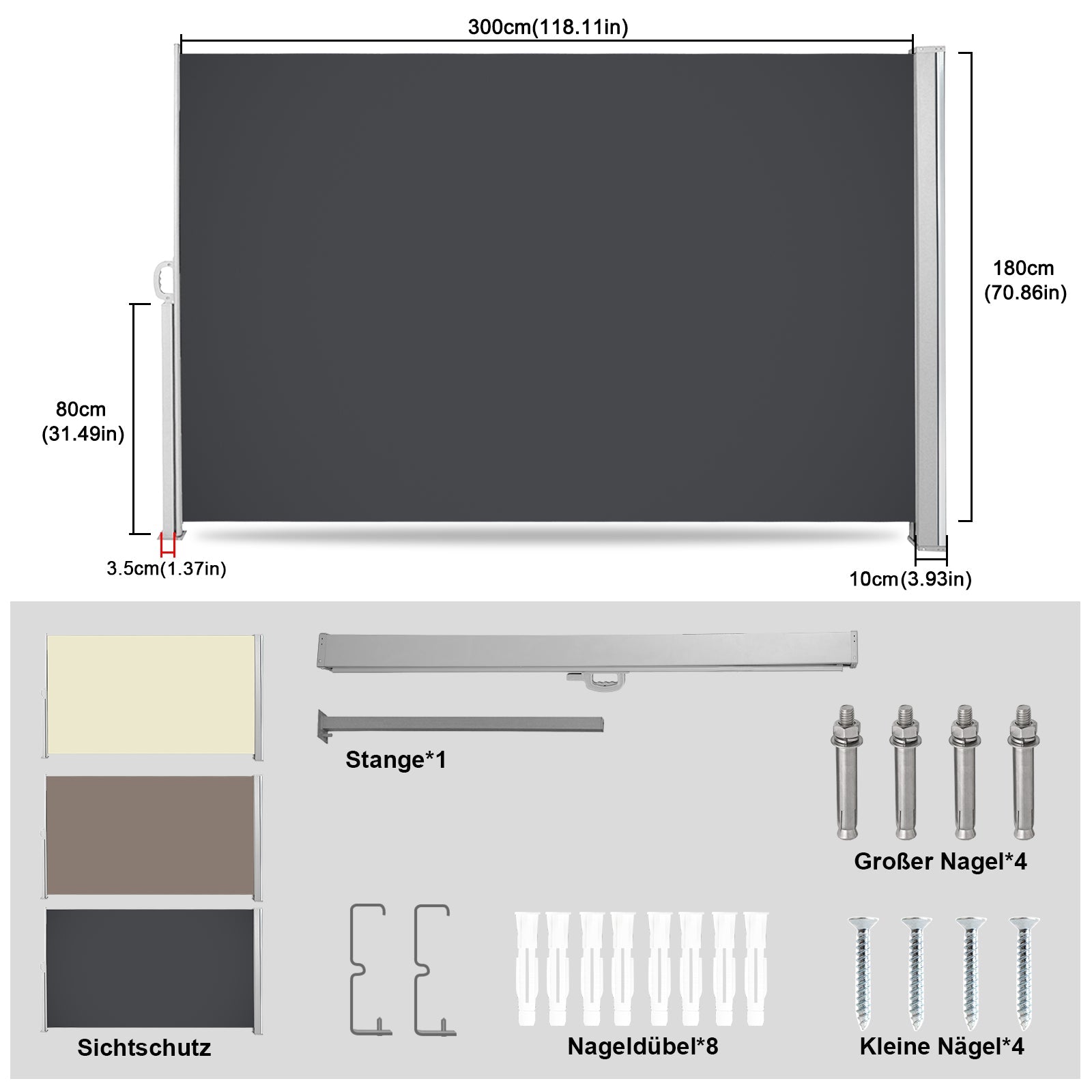 Cosmo Go Seitenmarkise Sichtschutz Ausziehbar