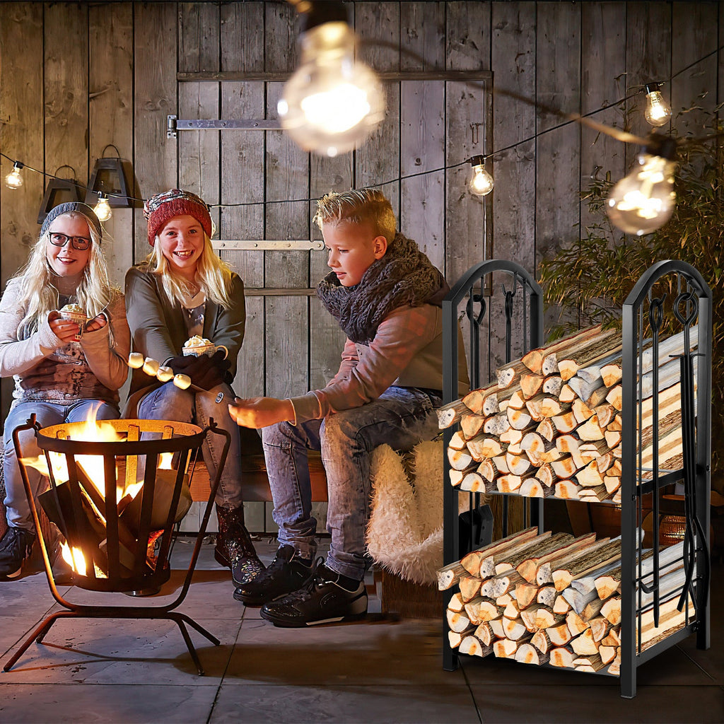 Cosmo Go Doppelstöckiges Kaminholzregal mit 4 Kaminwerkzeug