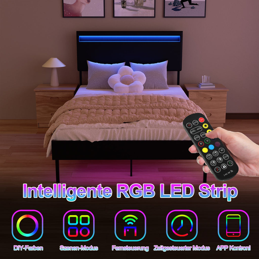 Cosmo Go Polsterbett Bettgestell mit Kopfteil Leder LED-Beleuchtung