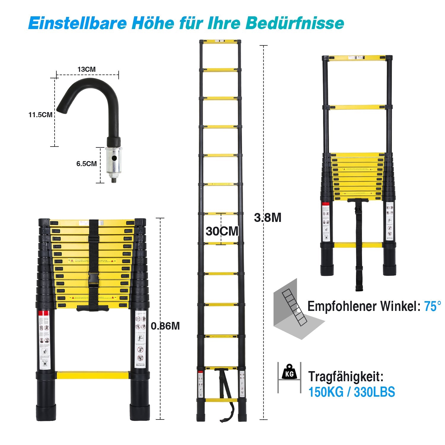 Cosmo Go Teleskopleiter Aluminium mit Abnehmbarem Haken