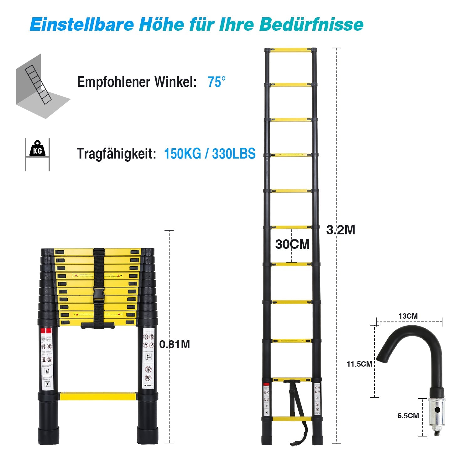 Cosmo Go Teleskopleiter Aluminium mit Abnehmbarem Haken