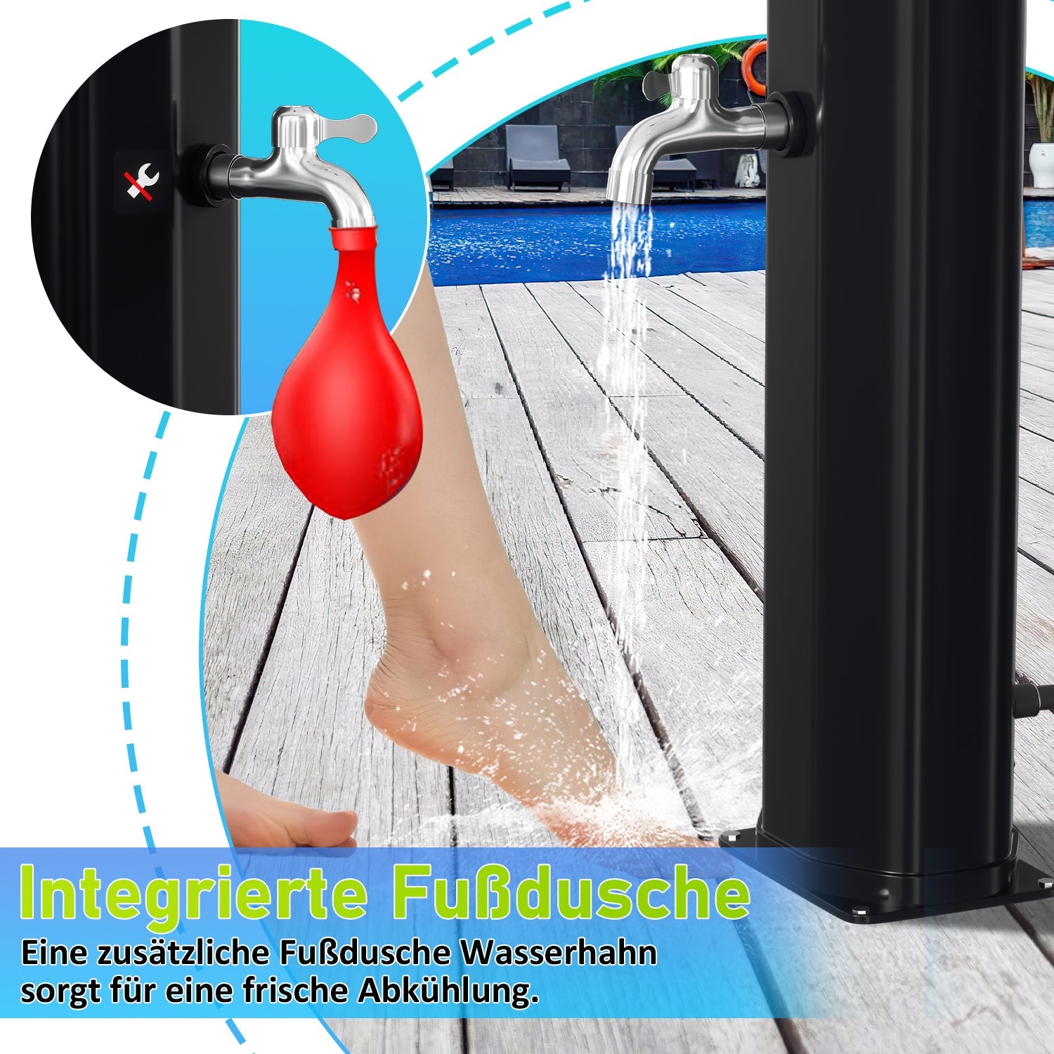 Cosmo Go 20L Solardusche Curve mit Regenduschkopf und Schutzhaube