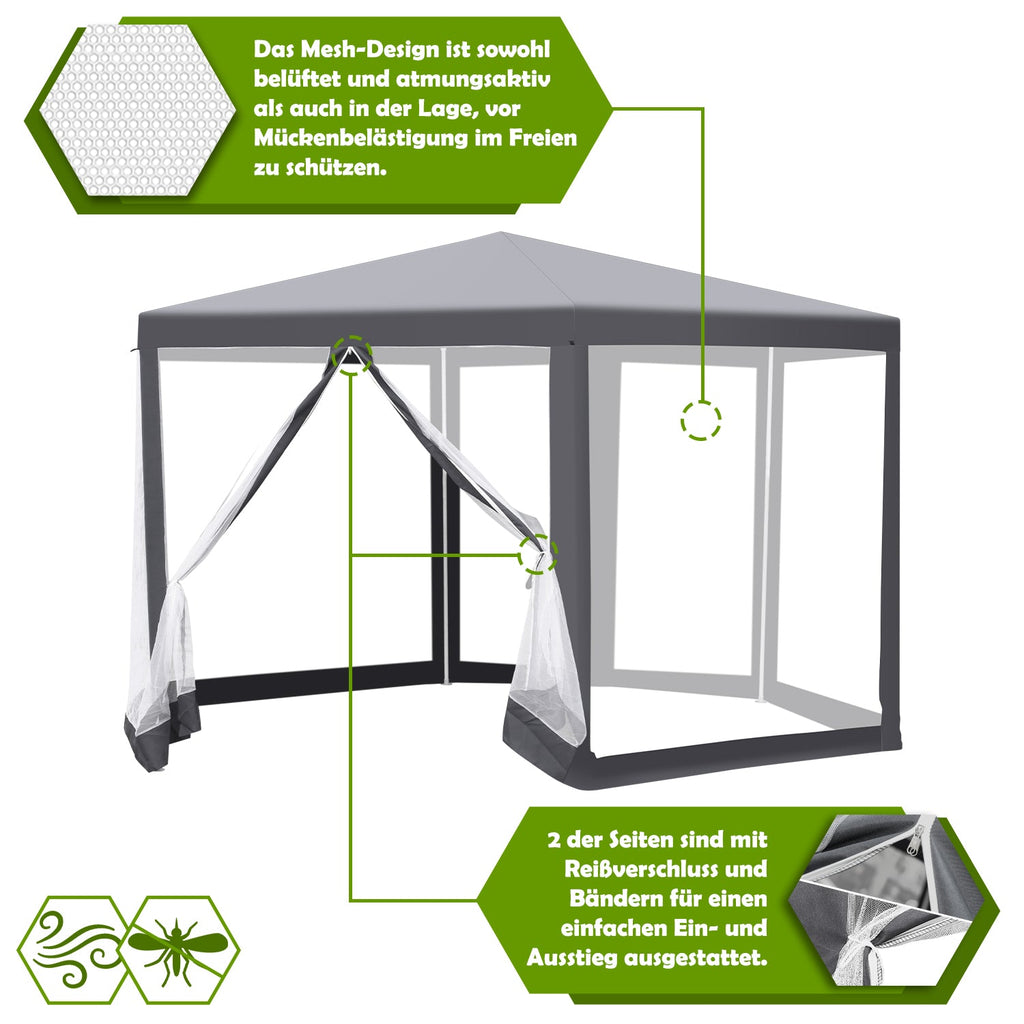 Cosmo Go Pavillon Gartenzelt mit Moskitonetz Wasserdicht 6-eckig