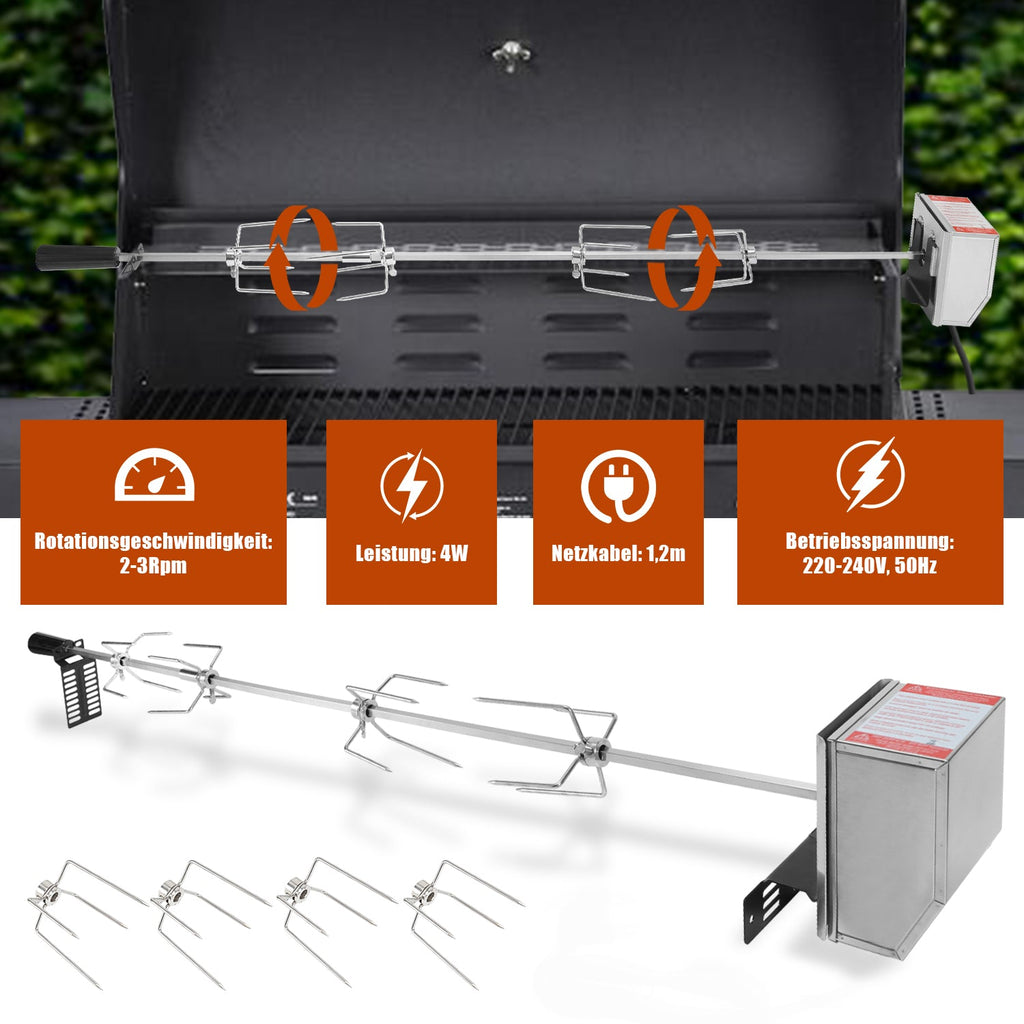 Cosmo Go BBQ Grillspieß Edelstahl Motor 4x Fleischnadel
