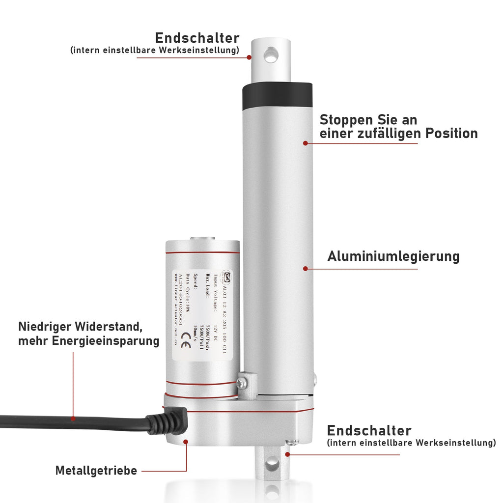 Cosmo Go 1500N Linear Actuator Linearmotor Elektrozylinder 50-400mm