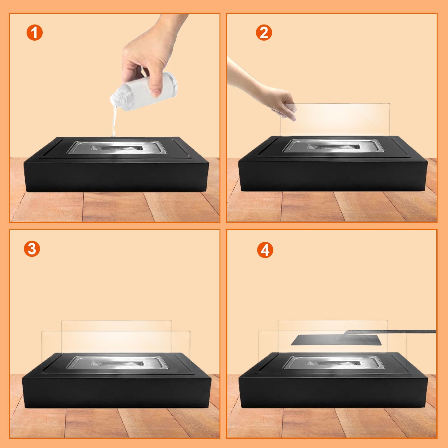 Table Fireplace Bioethanol Tabletop Fireplace Portable Square