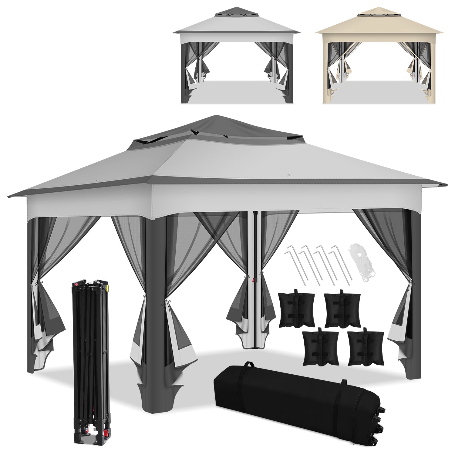 Cosmo Go Pavillon Gartenhütte Faltbares mit Doppeldach 3,3x3,3m