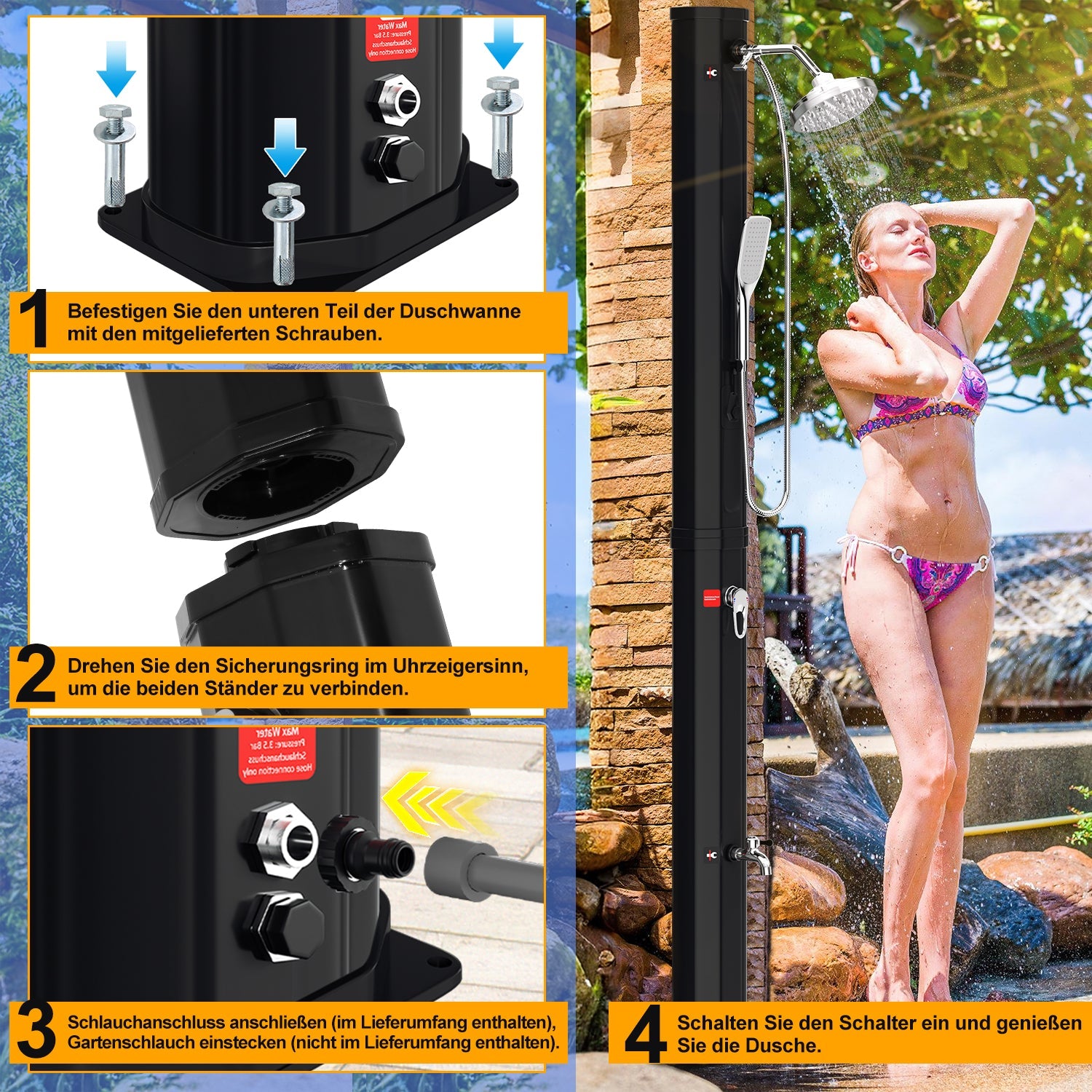 Cosmo Go 35L Solardusche Gartendusche Inkl. Schutzhaube und Handbrause