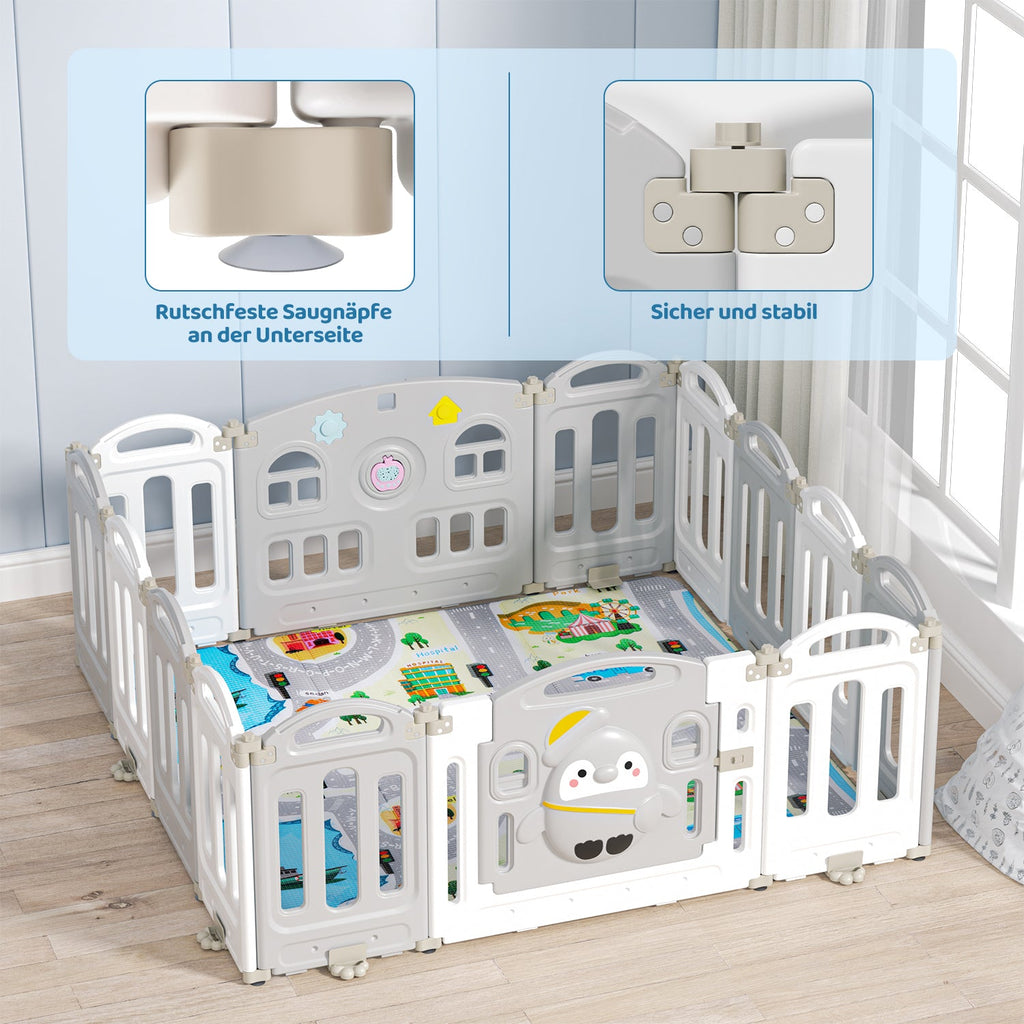 Cosmo Go Laufstall baby Faltbares mit Kriechmatte und Geschichtenbox