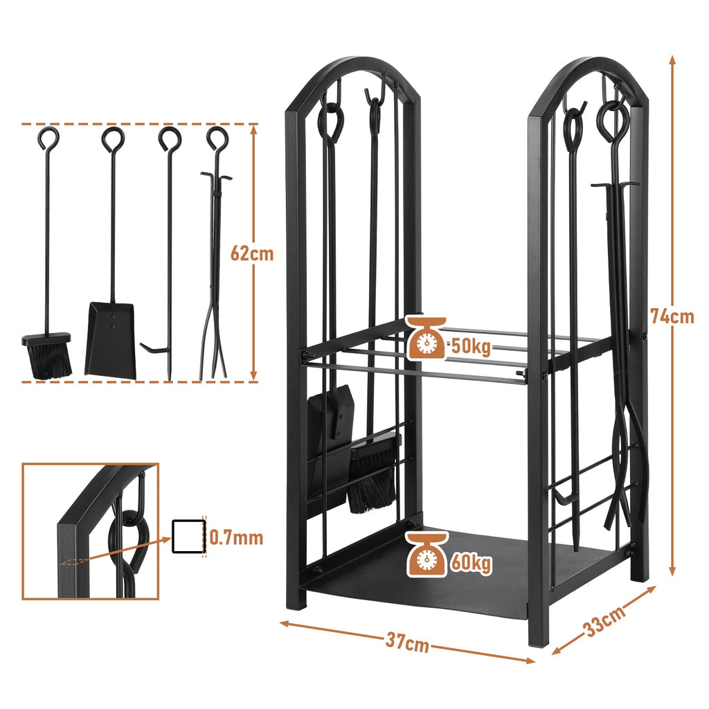 Cosmo Go Doppelstöckiges Kaminholzregal mit 4 Kaminwerkzeug
