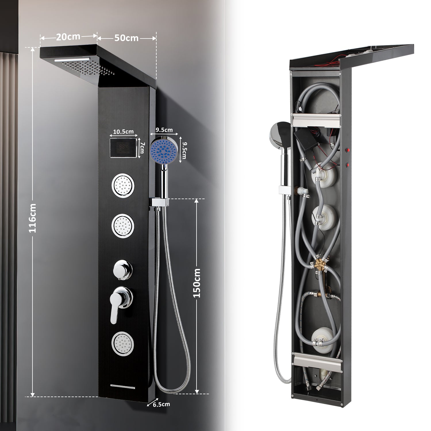 Cosmo Go Duschpaneel Wandduschpaneel 5 Funktionen Edelstahl Schwarz