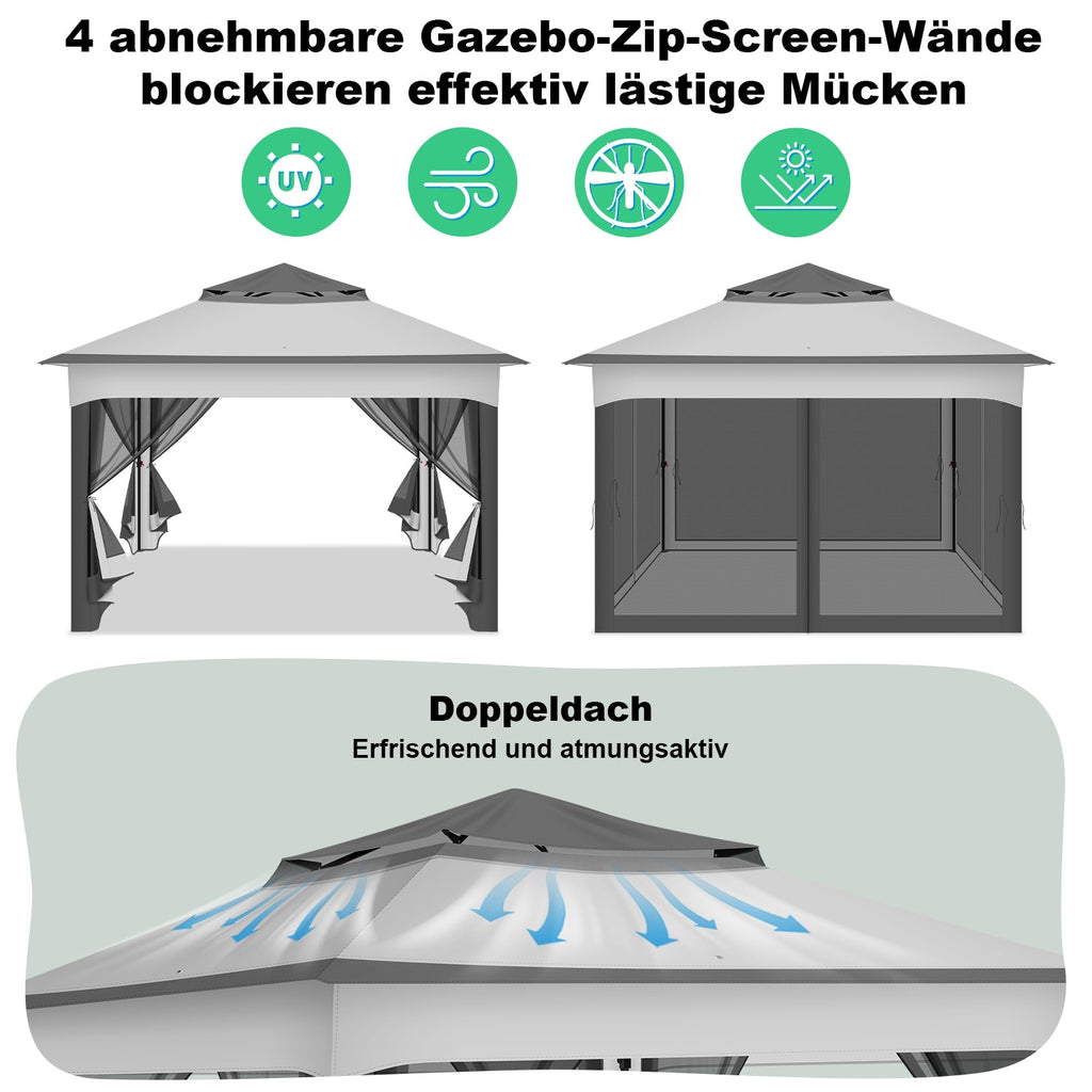 Cosmo Go Pavillon Gartenhütte Faltbares mit Doppeldach 3,3x3,3m