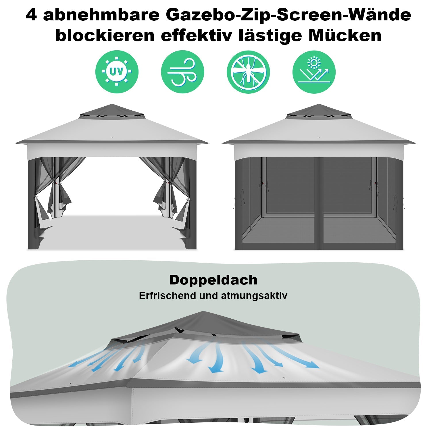 Cosmo Go Pavillon Gartenhütte Faltbares mit Doppeldach 3,3x3,3m