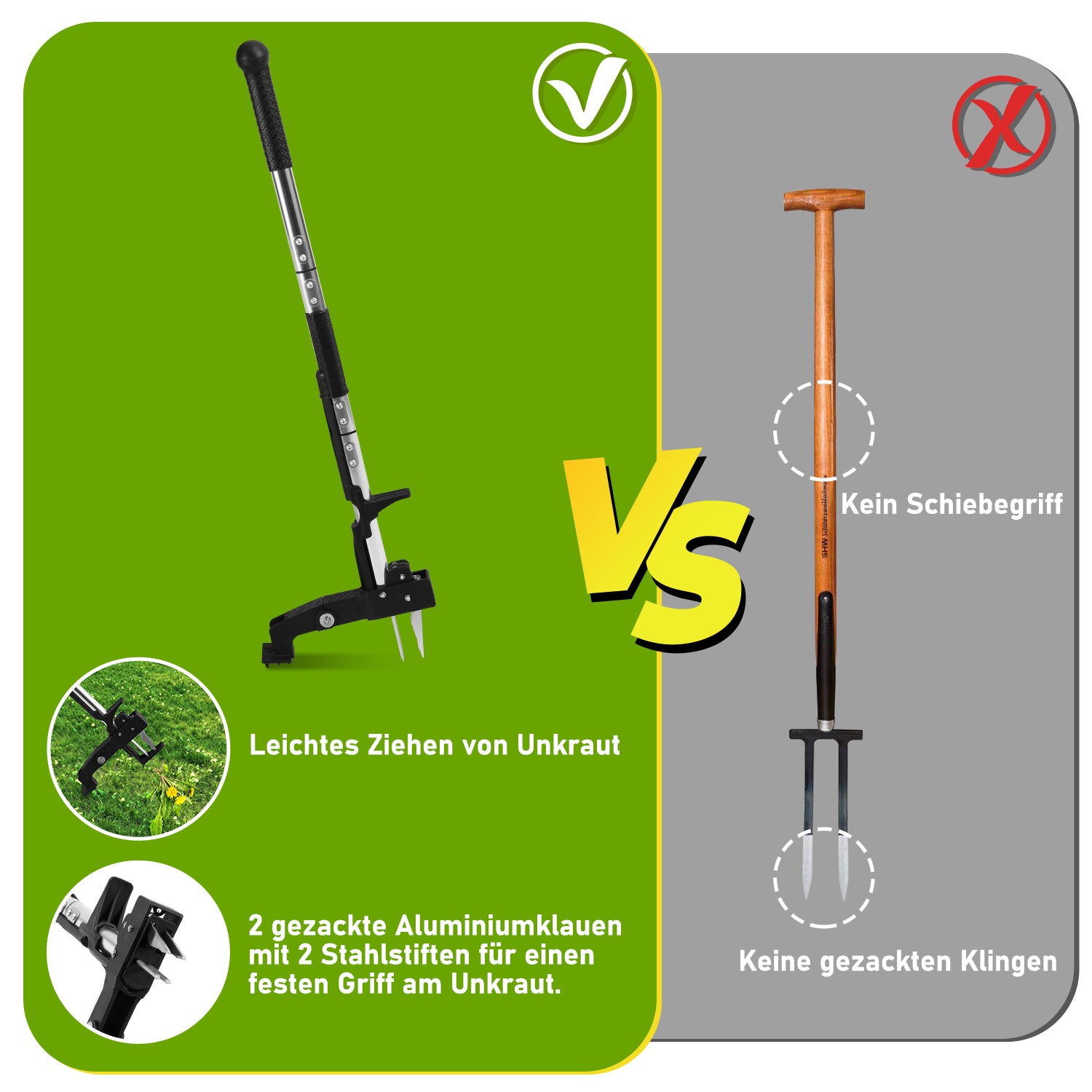 Cosmo Go Unkrautstecher Löwenzahnstecher mit Stiel,Auswerfer und Fußpedal