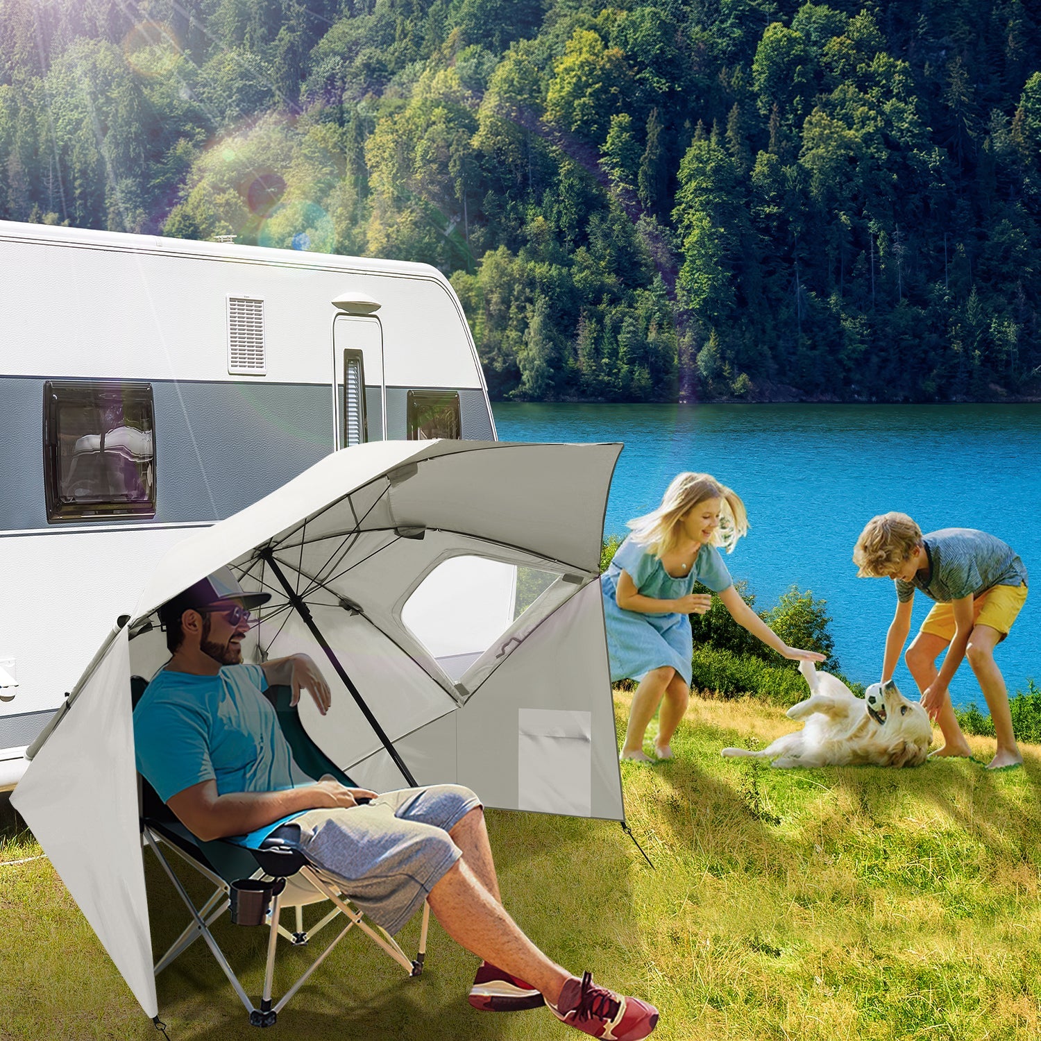 Cosmo Go 210cm Sonnenschirm Strandmuschel 2 in 1