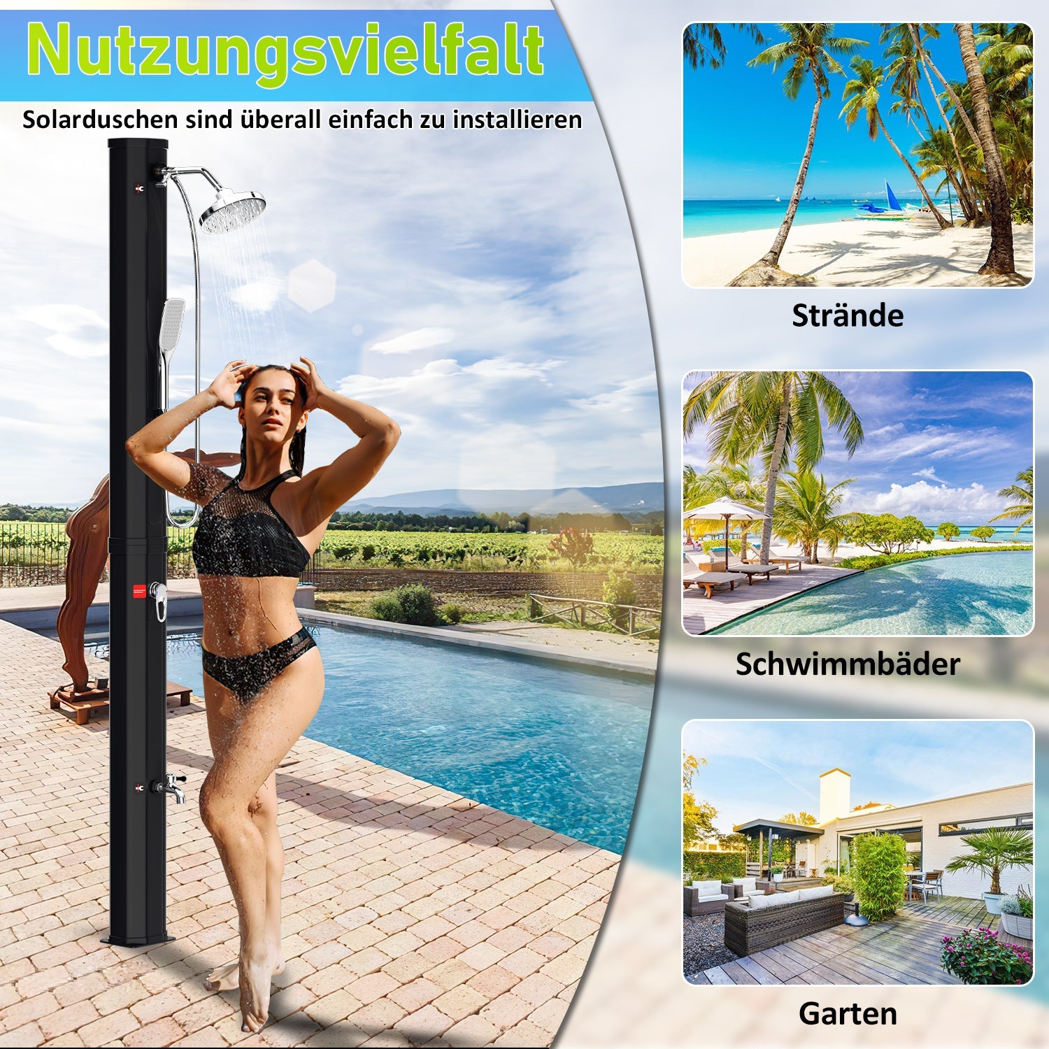 Cosmo Go 35L Solardusche Gartendusche Inkl. Schutzhaube und Handbrause