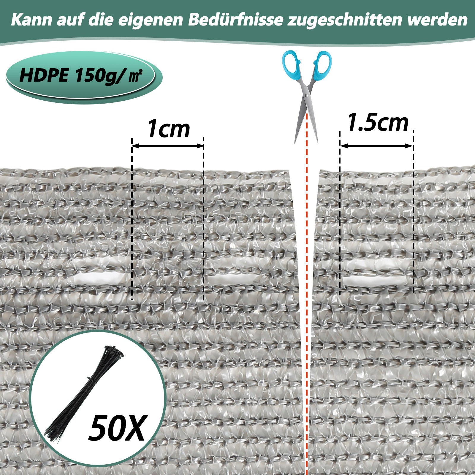 Cosmo Go Sichtschutz HDPE Windschutz Schattennetz Grün/Grau