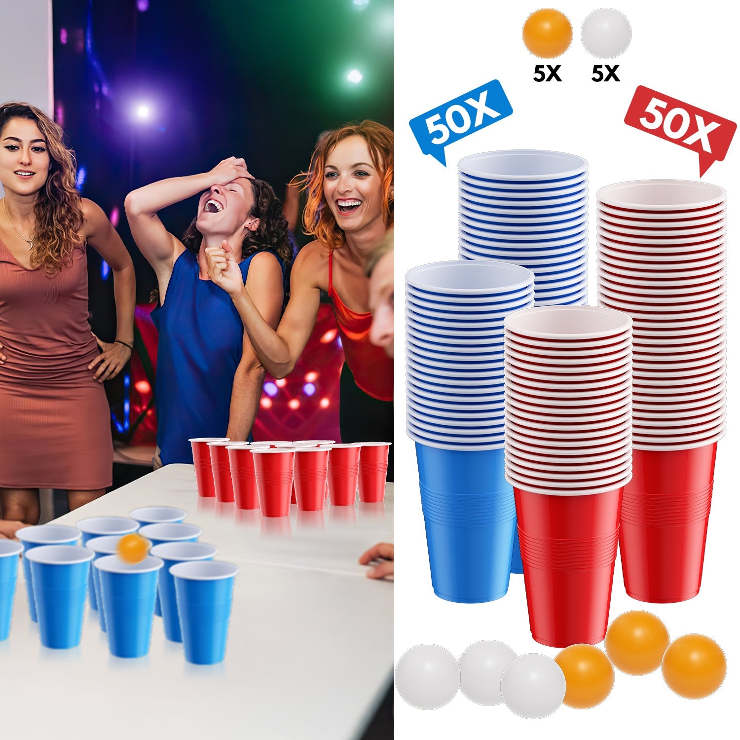 Cosmo Go Pong-Becher-Set 100 Partybecher und 10 Bälle