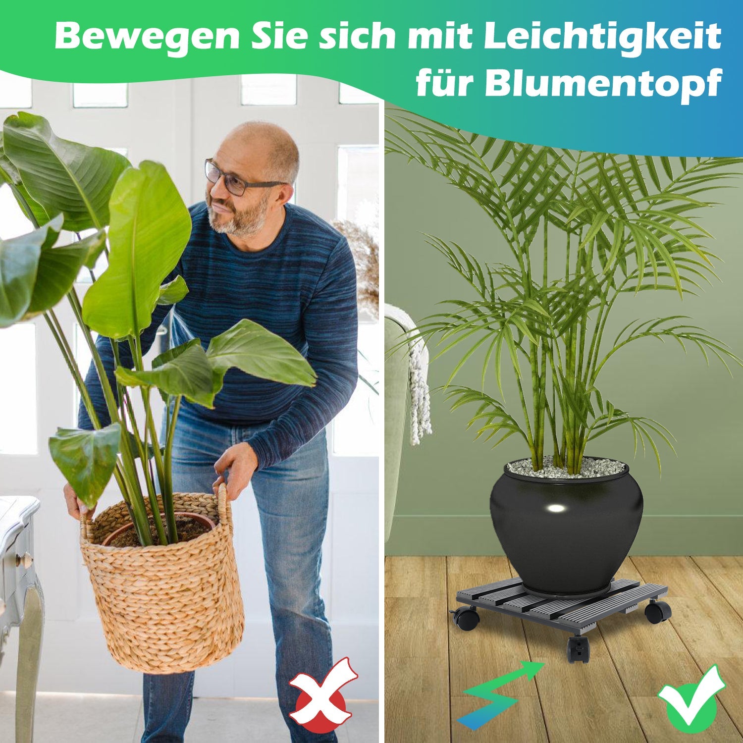 Cosmo Go WPC Pflanzenroller Eckig mit Rollen Tragkraft 80 kg