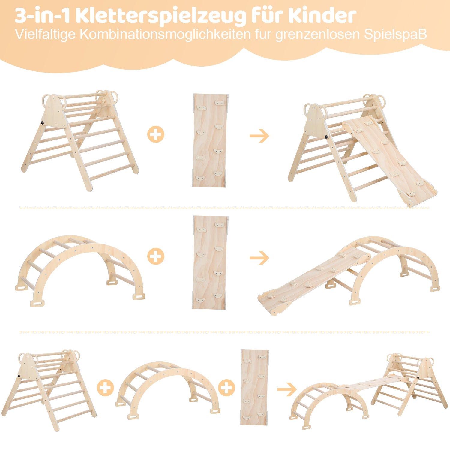 Cosmo Go Klettergerüst Indoor 3-in-1  mit Bogen/Rutsche/Dreieck