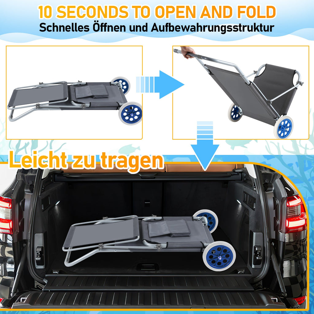 Cosmo Go Sonnenliege klappbar Aluminium mit Rollen und Sonnendach